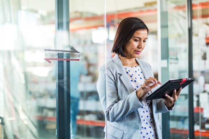 woman working on tablet