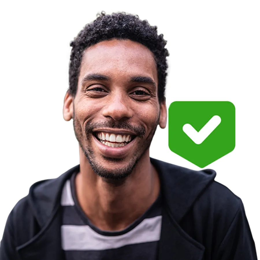 business professional with confirmation check mark