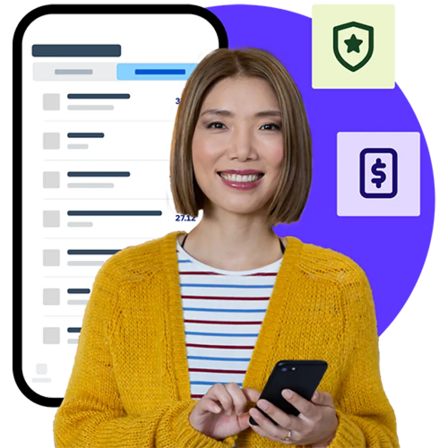 woman smiling with app open